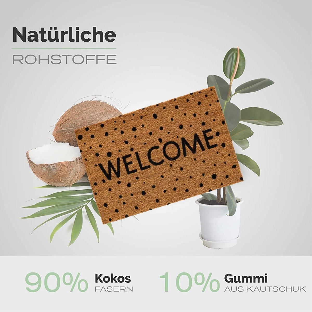 Kokos Fußmatte Welcome mit Punkte - Entrando