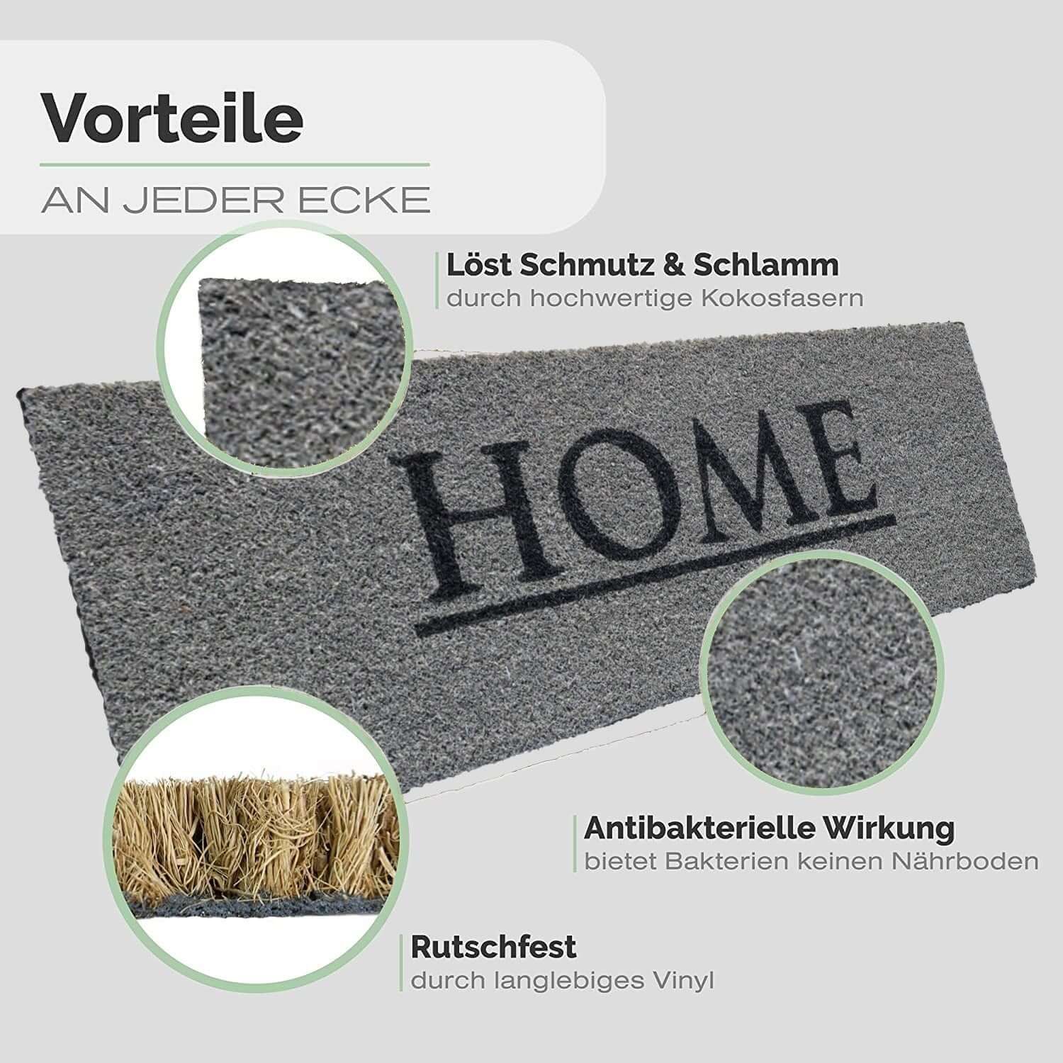 Schmale Entrando Fussmatte aus Kokos mit Home Motiv