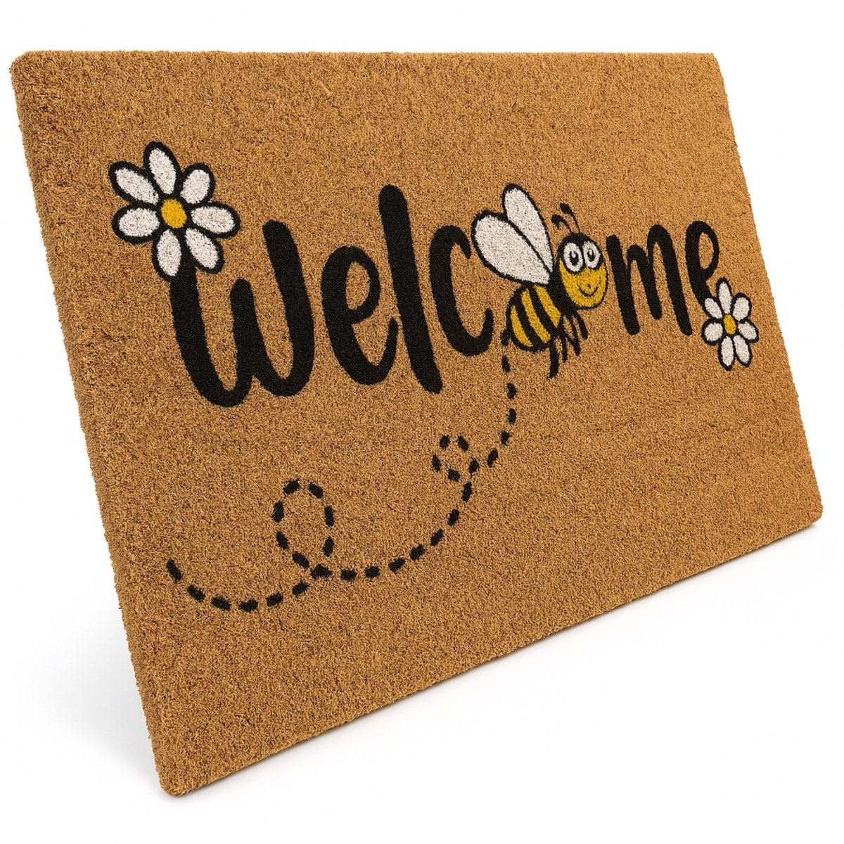 Kokos Fussmatte Welcome mit Blumen und Biene - Entrando