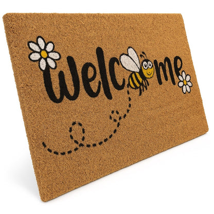 Kokos Fussmatte Welcome mit Blumen und Biene - Entrando