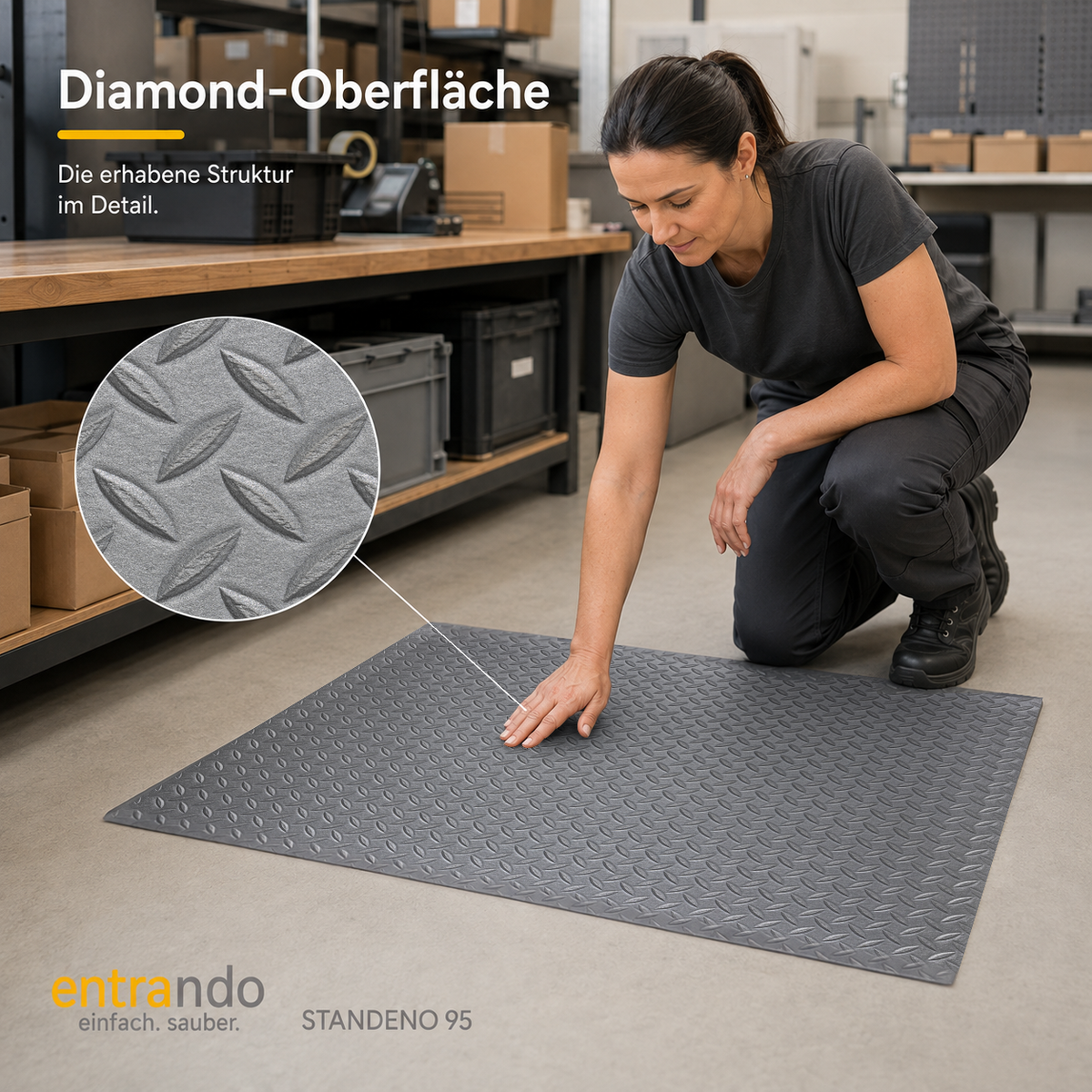 Entrando STANDENO 95 in Grau, 60 × 90 cm: Diamond-Oberfläche im Detail.