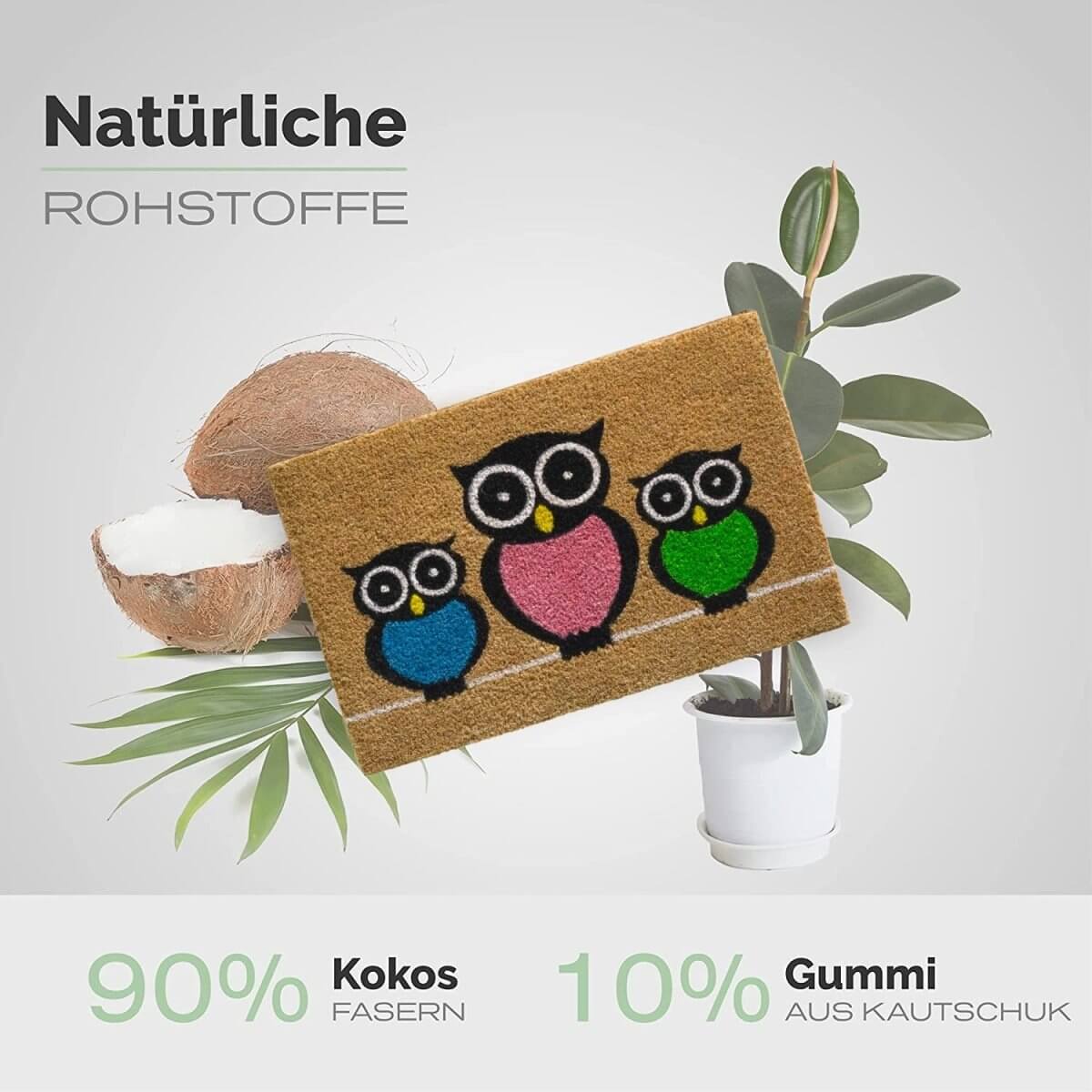 Entrando Fussmatte aus Kokos mit Eulen-Motiv - Entrando