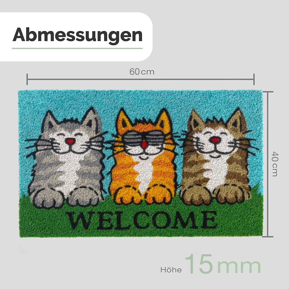 Entrando Fussmatte aus Kokos mit grinsenden Katzen Motiv &amp; Welcome - Entrando