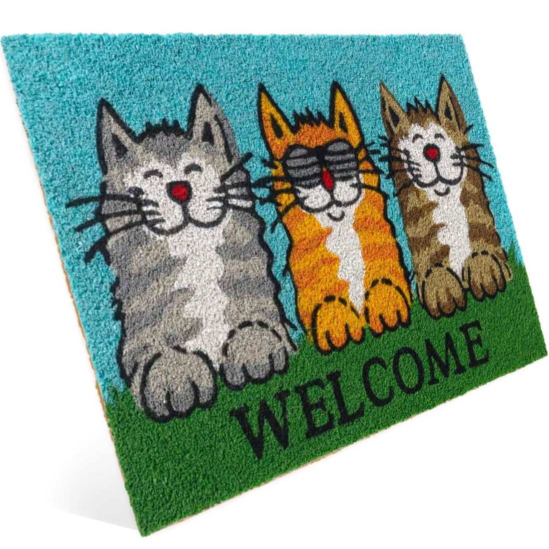 Entrando Fussmatte aus Kokos mit grinsenden Katzen Motiv &amp; Welcome - Entrando