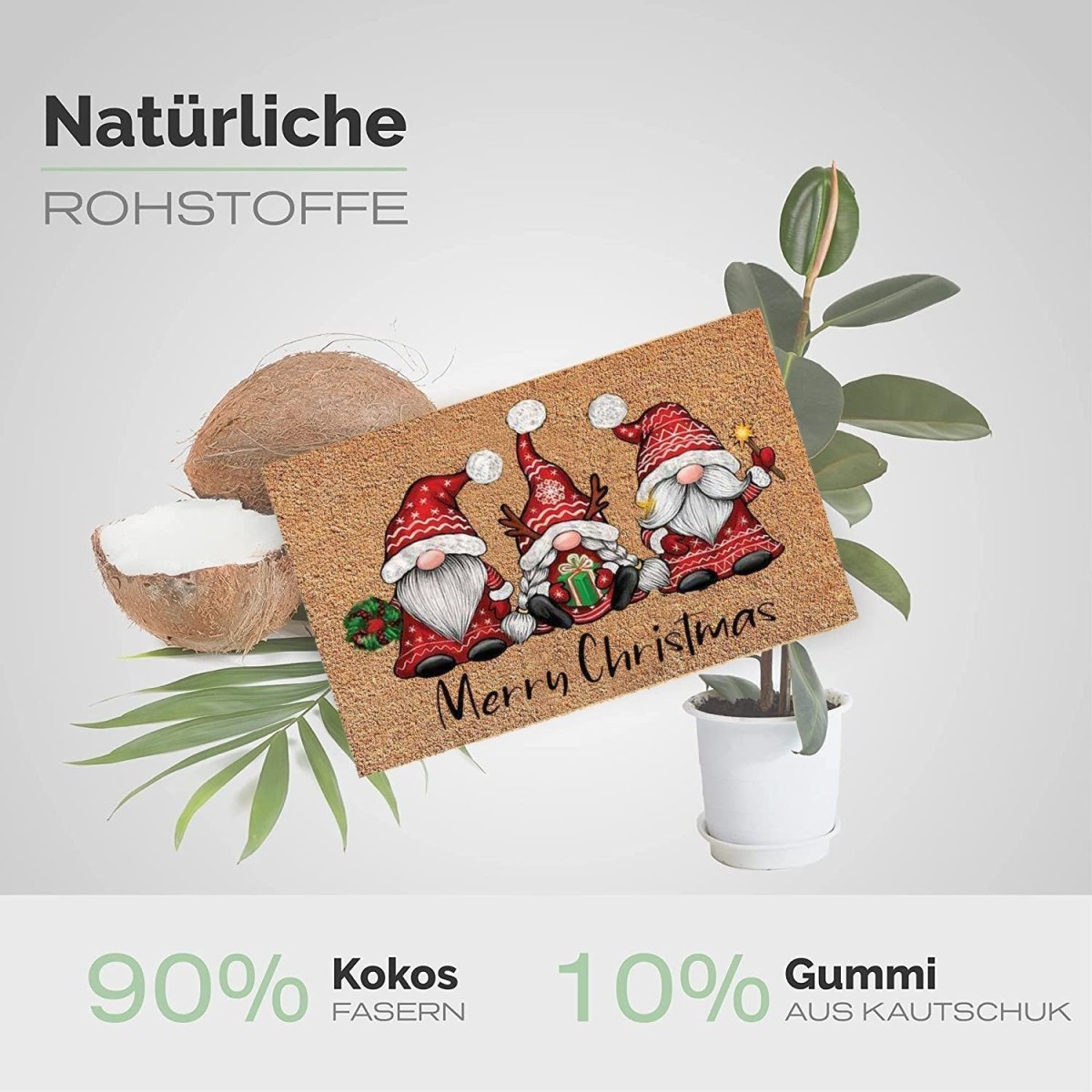 Fußmatte aus Kokos mit Zwergen Motiv &amp; Merry Christmas - Entrando