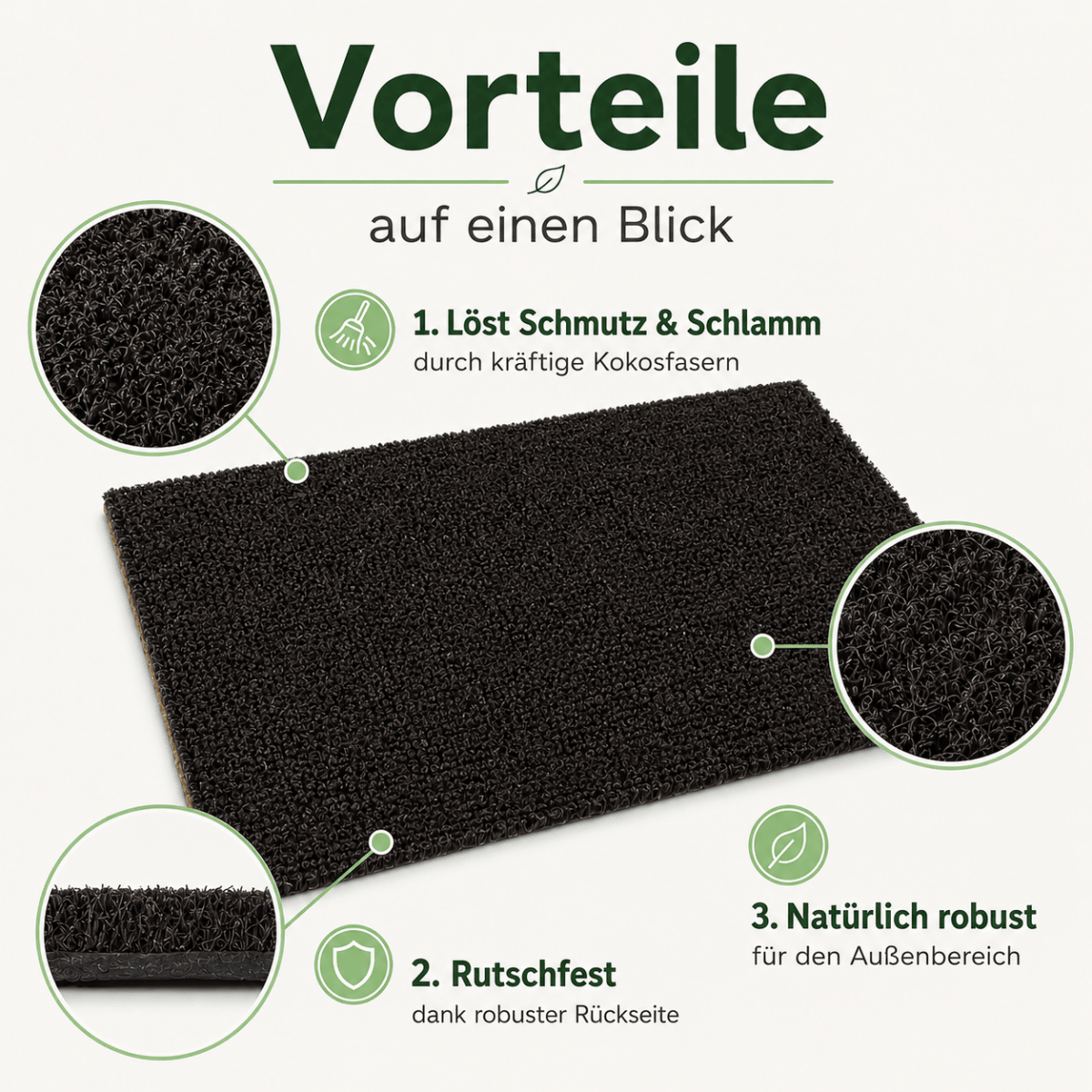 Fußmatte Kokos - für außen, rutschfest, robust - ideal als Türmatte für Eingang Haustür - Entrando