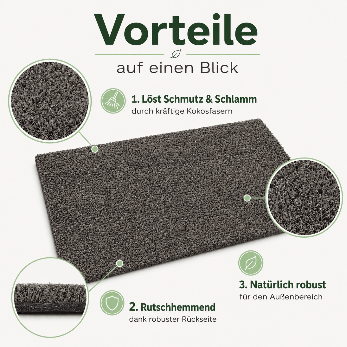 Fußmatte Kokos - für außen, rutschfest, robust - ideal als Türmatte für Eingang Haustür - Entrando
