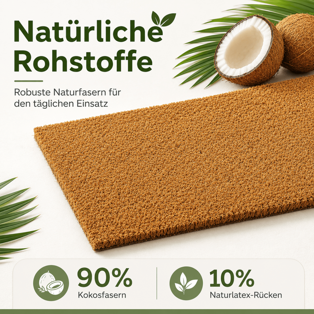 Fußmatte Kokos - für außen, rutschfest, robust - ideal als Türmatte für Eingang Haustür - Entrando