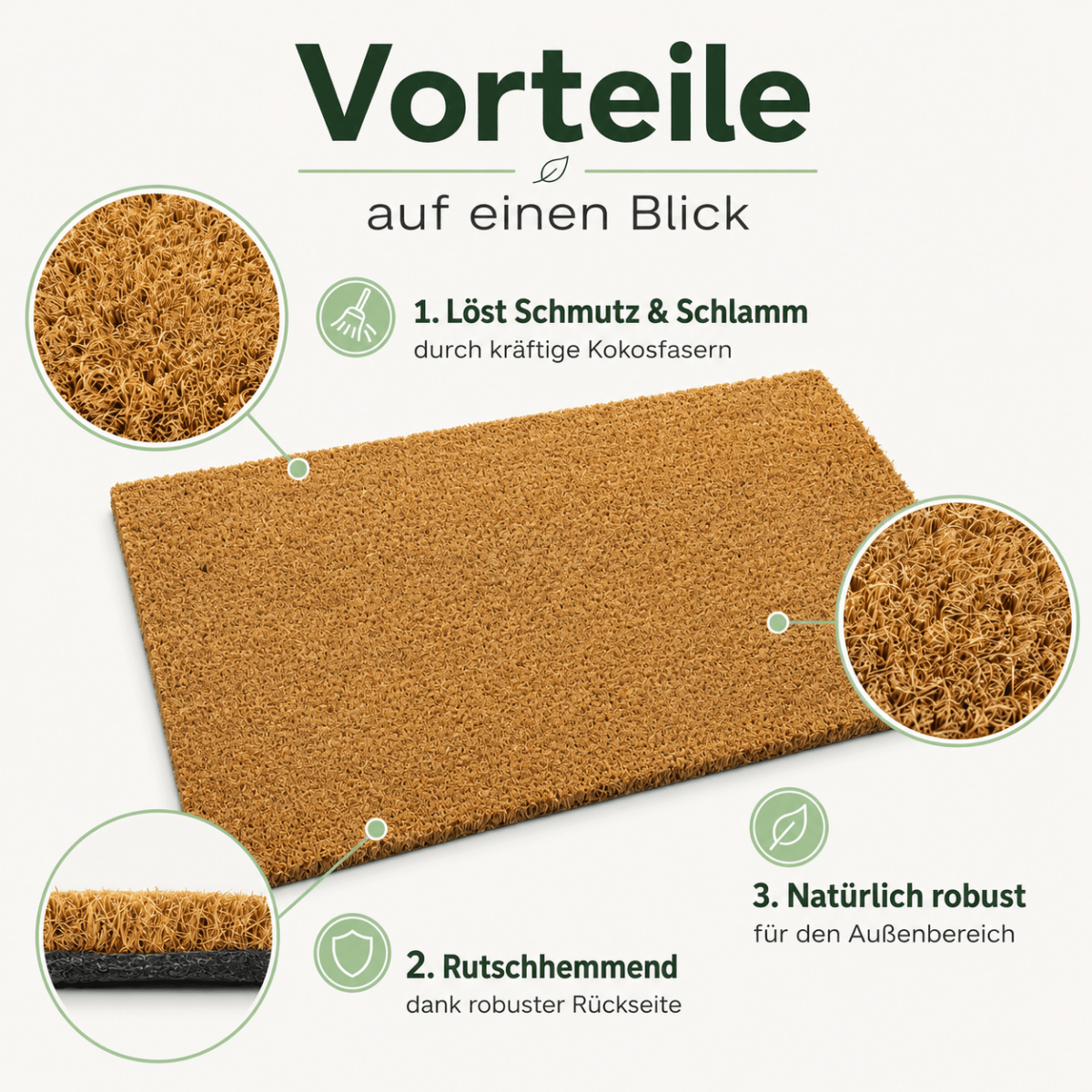 Fußmatte Kokos - für außen, rutschfest, robust - ideal als Türmatte für Eingang Haustür - Entrando