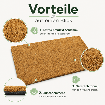 Fußmatte Kokos - für außen, rutschfest, robust - ideal als Türmatte für Eingang Haustür - Entrando