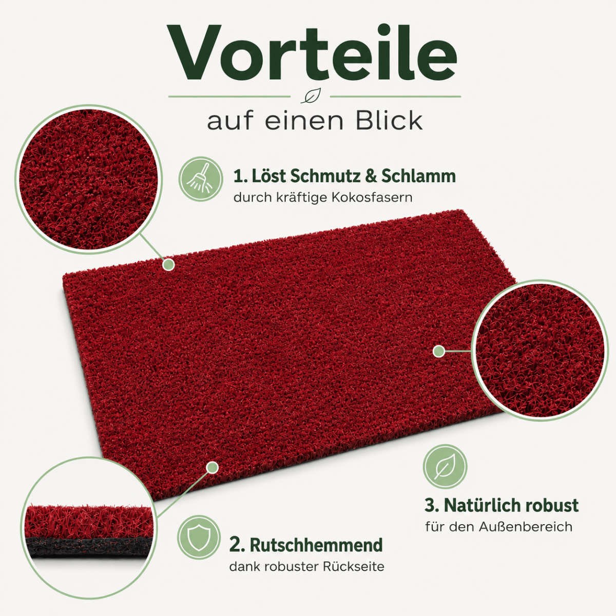 Fußmatte Kokos - für außen, rutschfest, robust - ideal als Türmatte für Eingang Haustür - Entrando