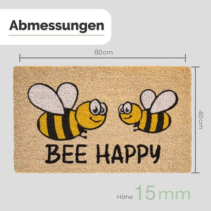 Fußmatte aus Kokos mit Bienen Motiv &amp; Bee Happy - Entrando