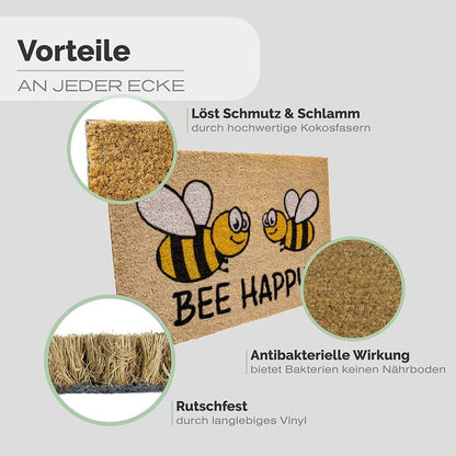 Fußmatte aus Kokos mit Bienen Motiv &amp; Bee Happy - Entrando