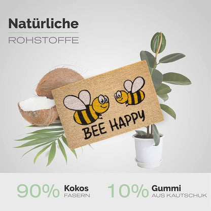 Fußmatte aus Kokos mit Bienen Motiv &amp; Bee Happy - Entrando