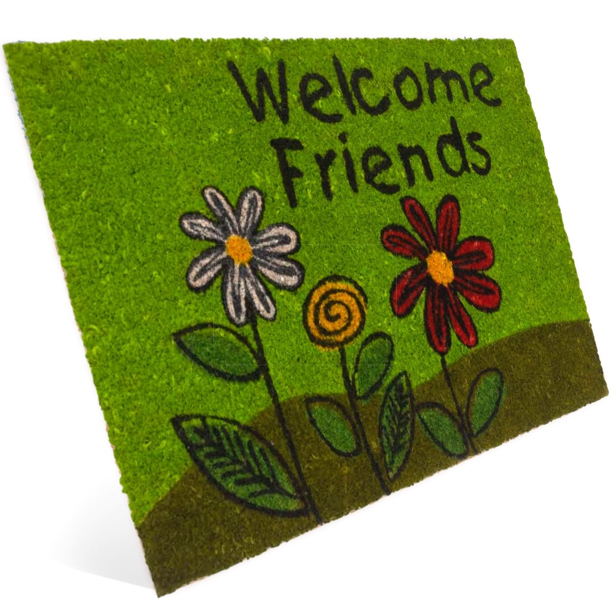 Fußmatte aus Kokos mit Blumen Motiv &amp; Welcome Friends Aufschrift - Entrando