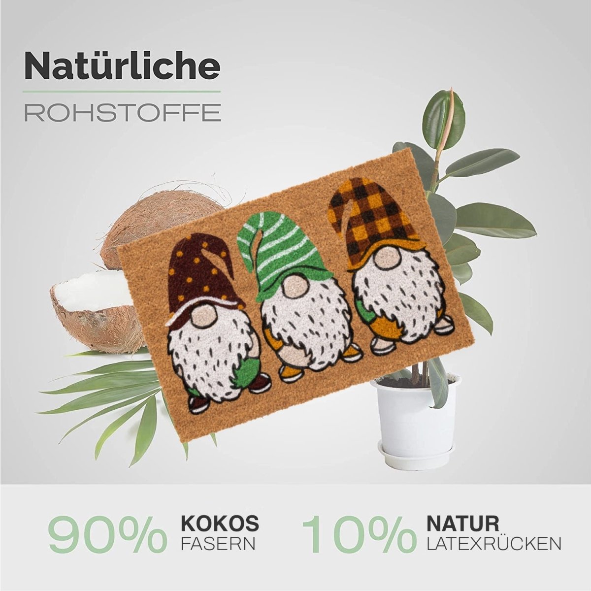 Fussmatte aus Kokos mit drei bunten Zwergen - Entrando