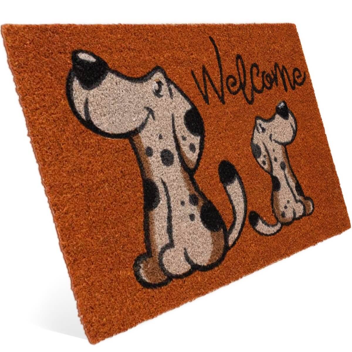 Fussmatte aus Kokos mit Hunde Motiv &amp; Welcome - Entrando