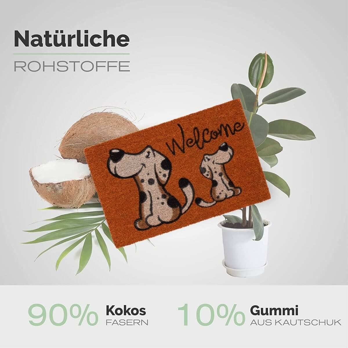 Fussmatte aus Kokos mit Hunde Motiv &amp; Welcome - Entrando