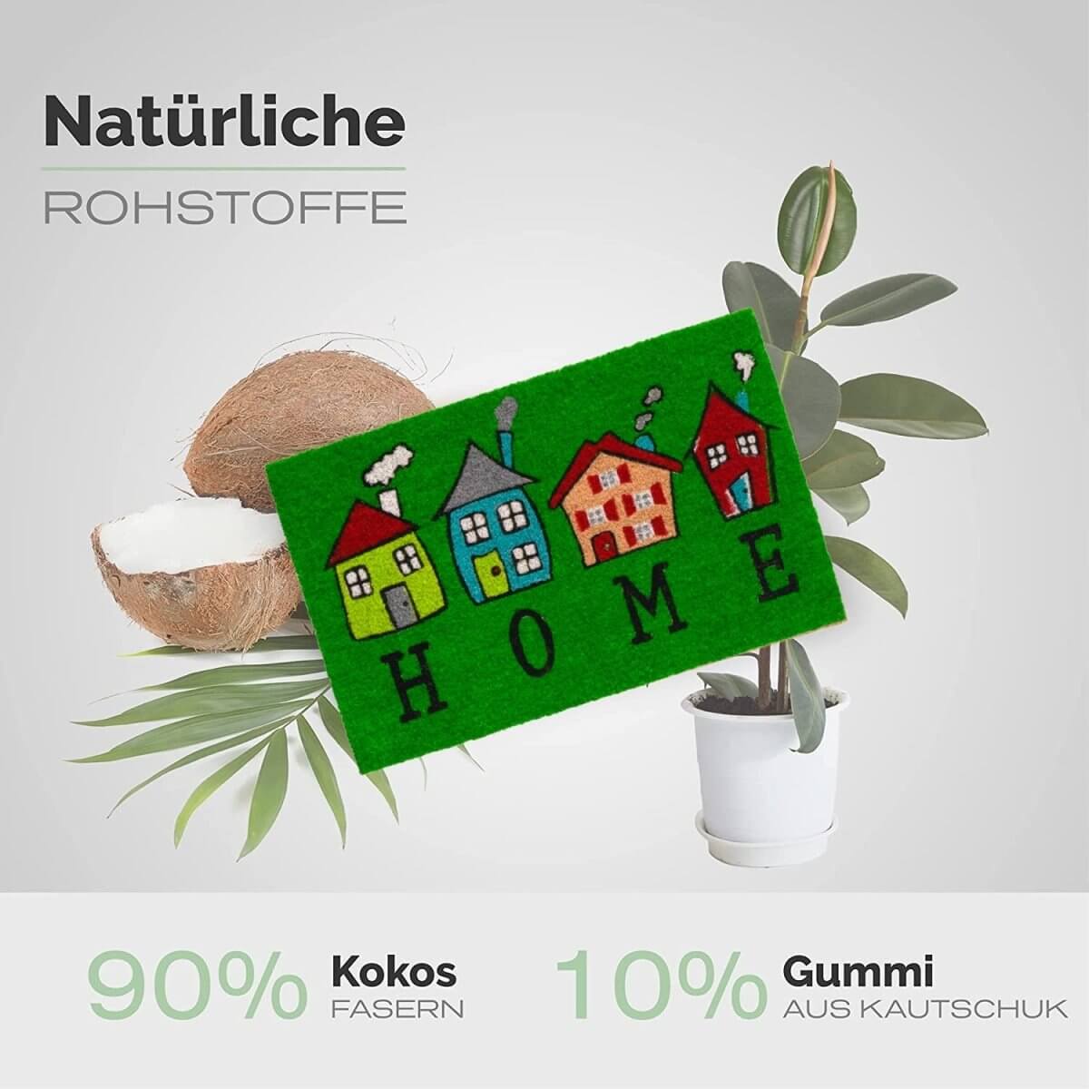 Fussmatte aus Kokos mit Motiv aus bunten Häuser & Welcome Aufschrift - Entrando