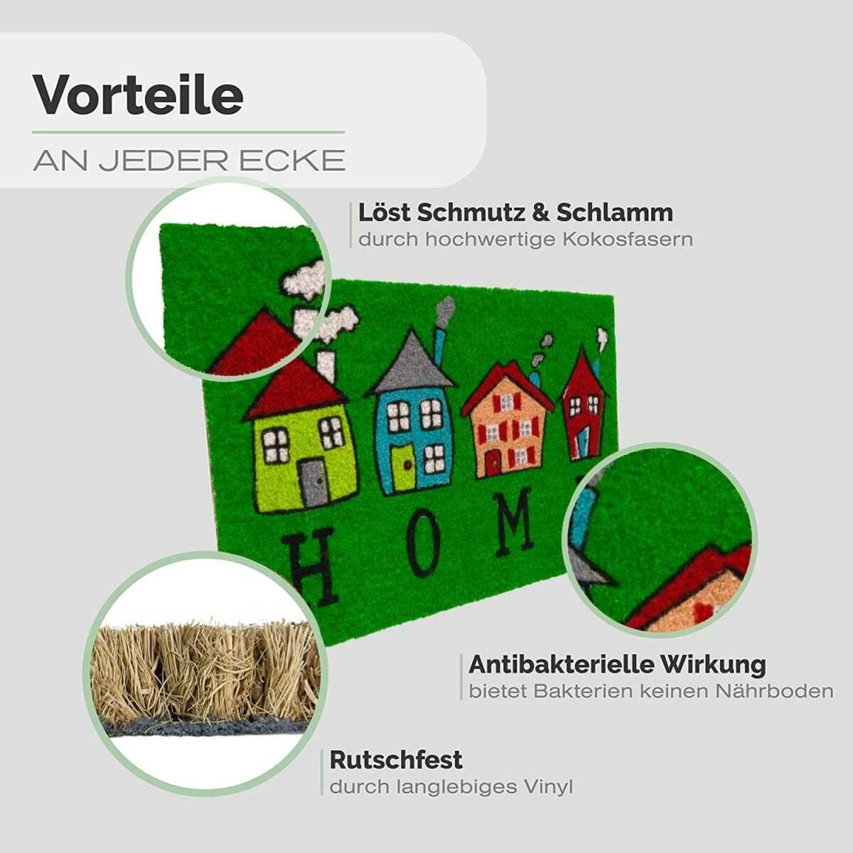 Fussmatte aus Kokos mit Motiv aus bunten Häuser & Welcome Aufschrift - Entrando