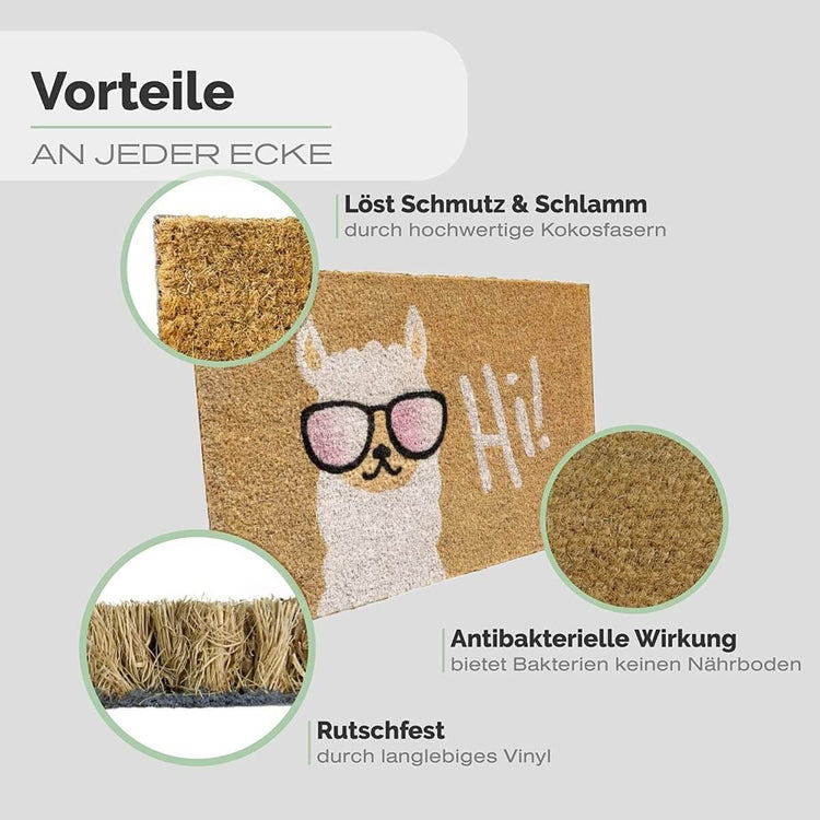 Fußmatte aus Kokos mit Motiv Lama & Hi - Entrando