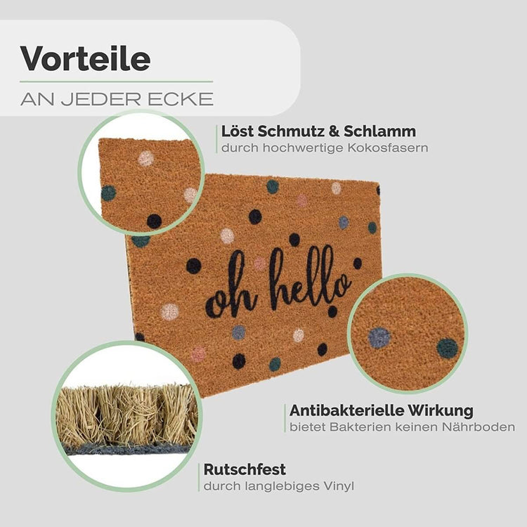 Fußmatte aus Kokos mit Punkte Motiv & Oh Hello - Entrando