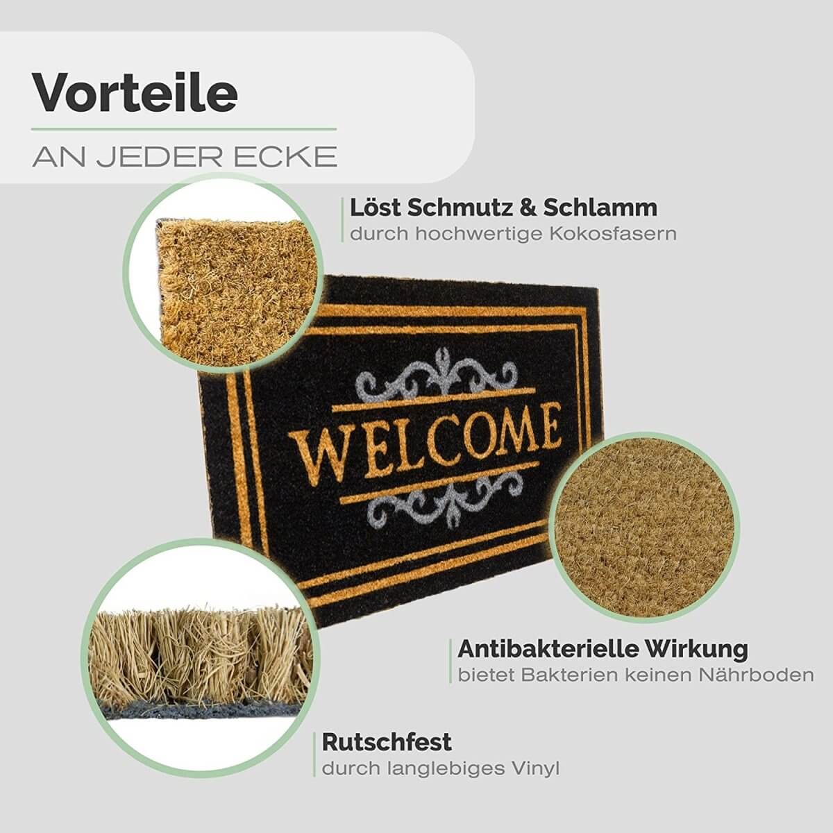 Fussmatte Kokos Welcome mit Ornament Aufdruck - Entrando