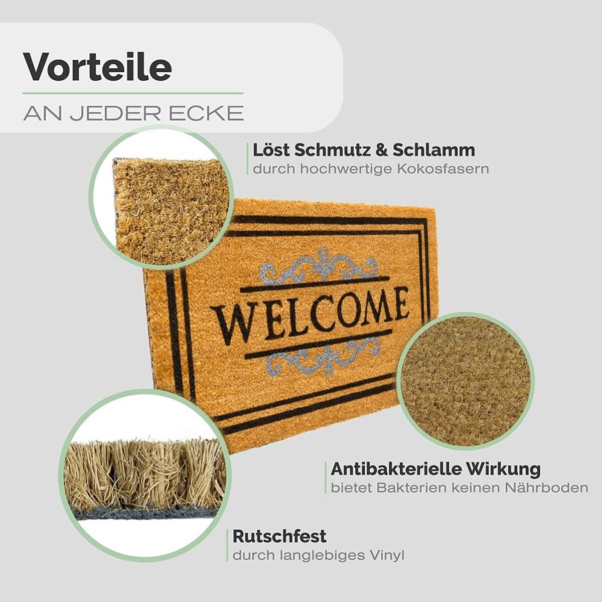 Fussmatte Kokos Welcome mit Ornament Aufdruck - Entrando