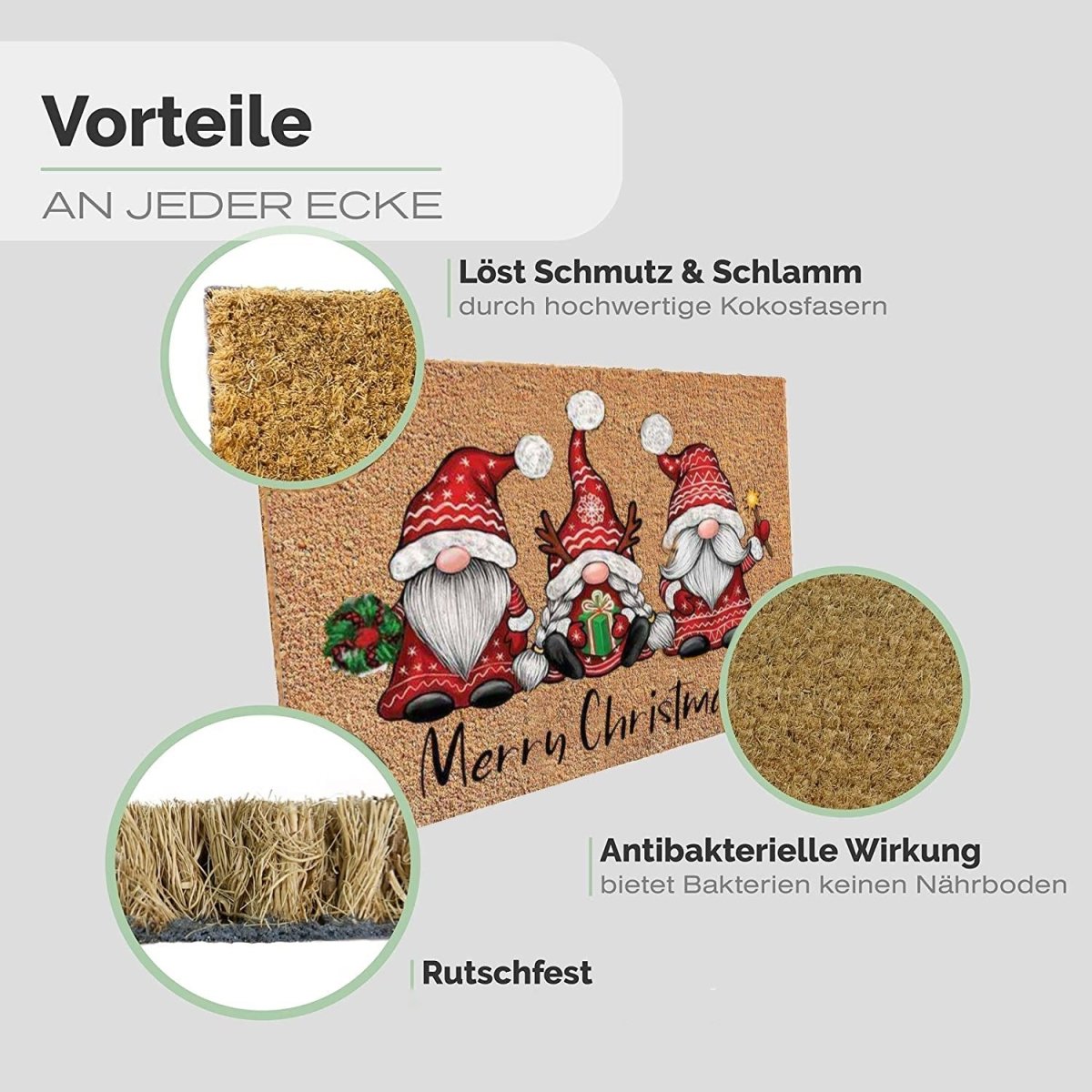 Fußmatte aus Kokos mit Zwergen Motiv &amp; Merry Christmas - Entrando