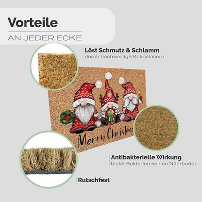 Fußmatte aus Kokos mit Zwergen Motiv &amp; Merry Christmas - Entrando