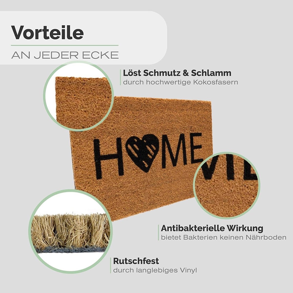 Herzlicher Empfang - Kokos Fußmatte mit HOME Herz-Motiv - Entrando