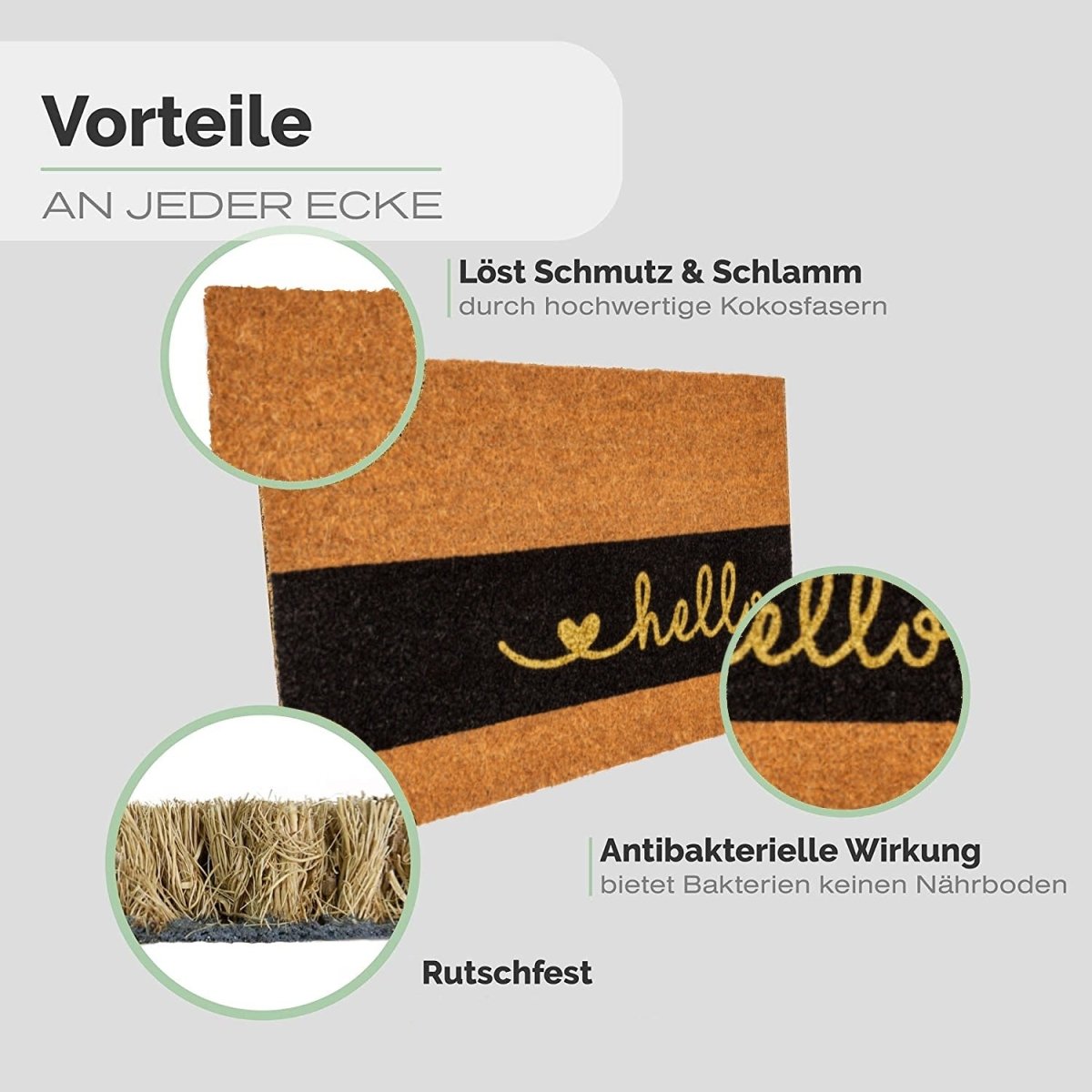 Kokos Fußmatte mit Herz Hello Motiv - Entrando