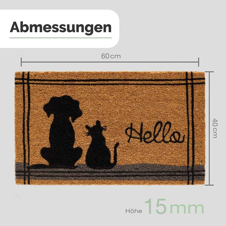Kokos Fußmatte mit Hund und Katze & Hello - Entrando
