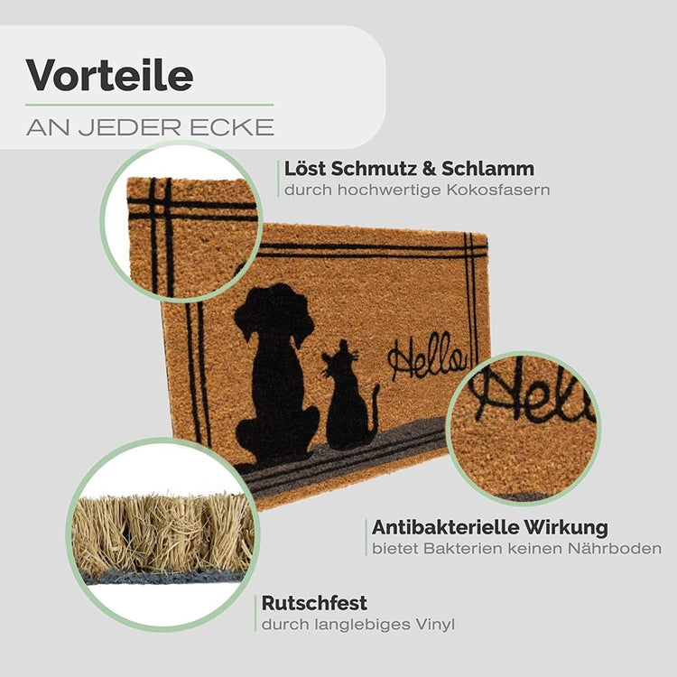 Kokos Fußmatte mit Hund und Katze & Hello - Entrando