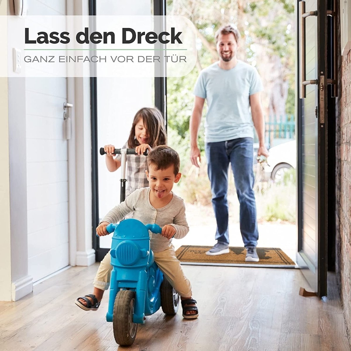 Kokos Fußmatte mit Hund und Katze & Hello - Entrando