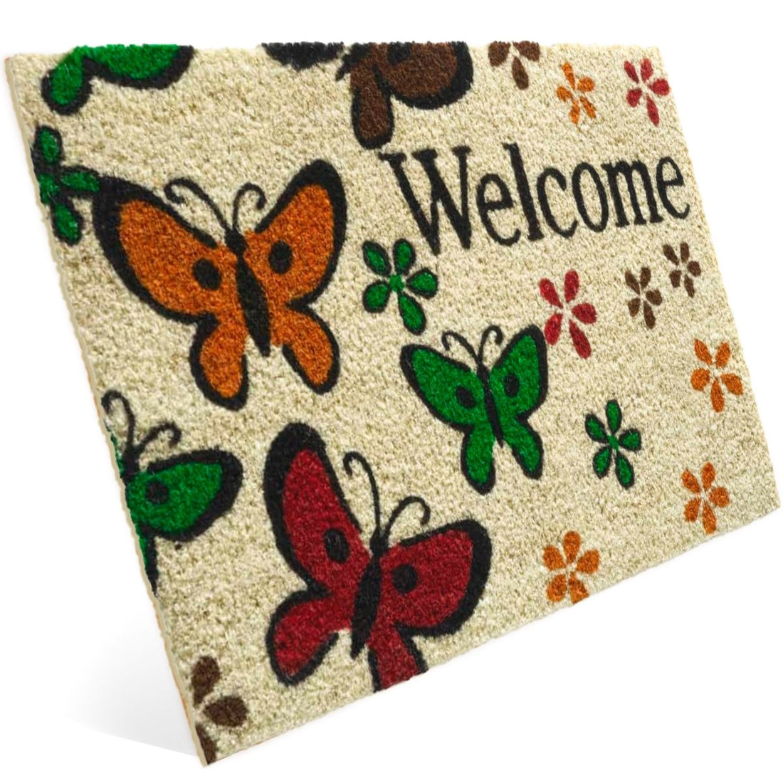 Kokos Fußmatte mit Schmetterlinge Motiv &amp; Welcome - Entrando