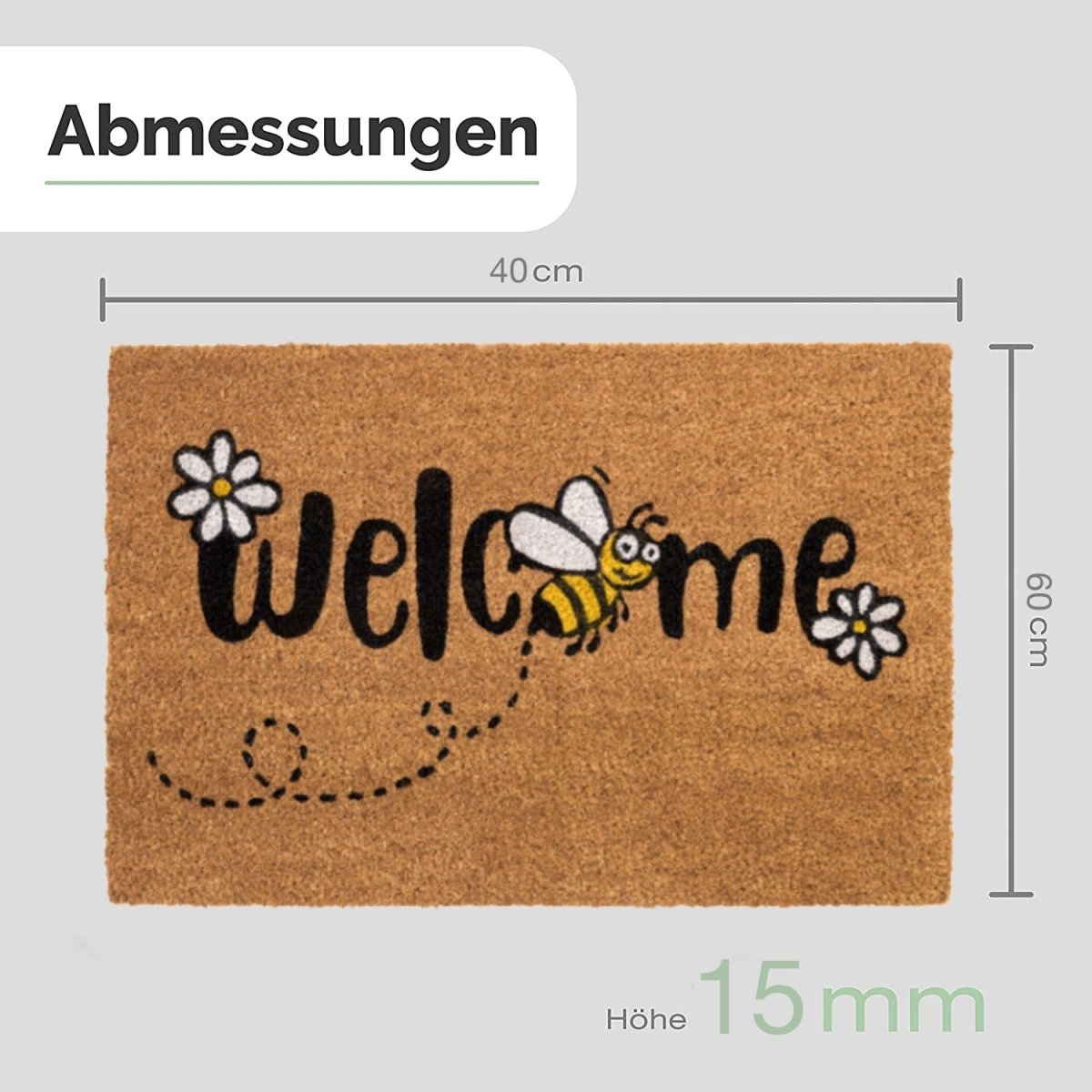 Kokos Fussmatte Welcome mit Blumen und Biene - Entrando
