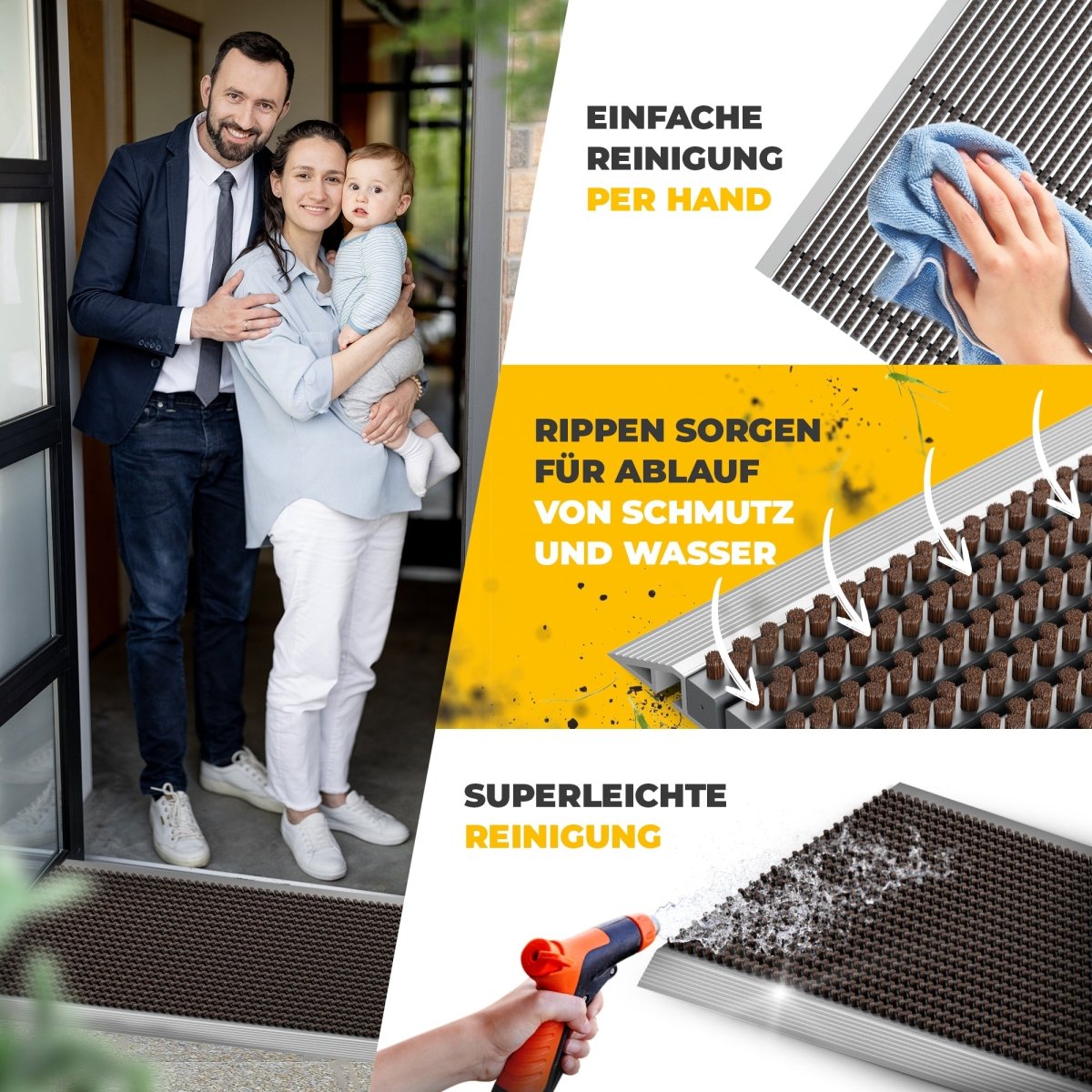 Premium Fußabtreter für Außen - Kraftvollen Bürsten und Metall-Rahmen aus Alu - Entrando