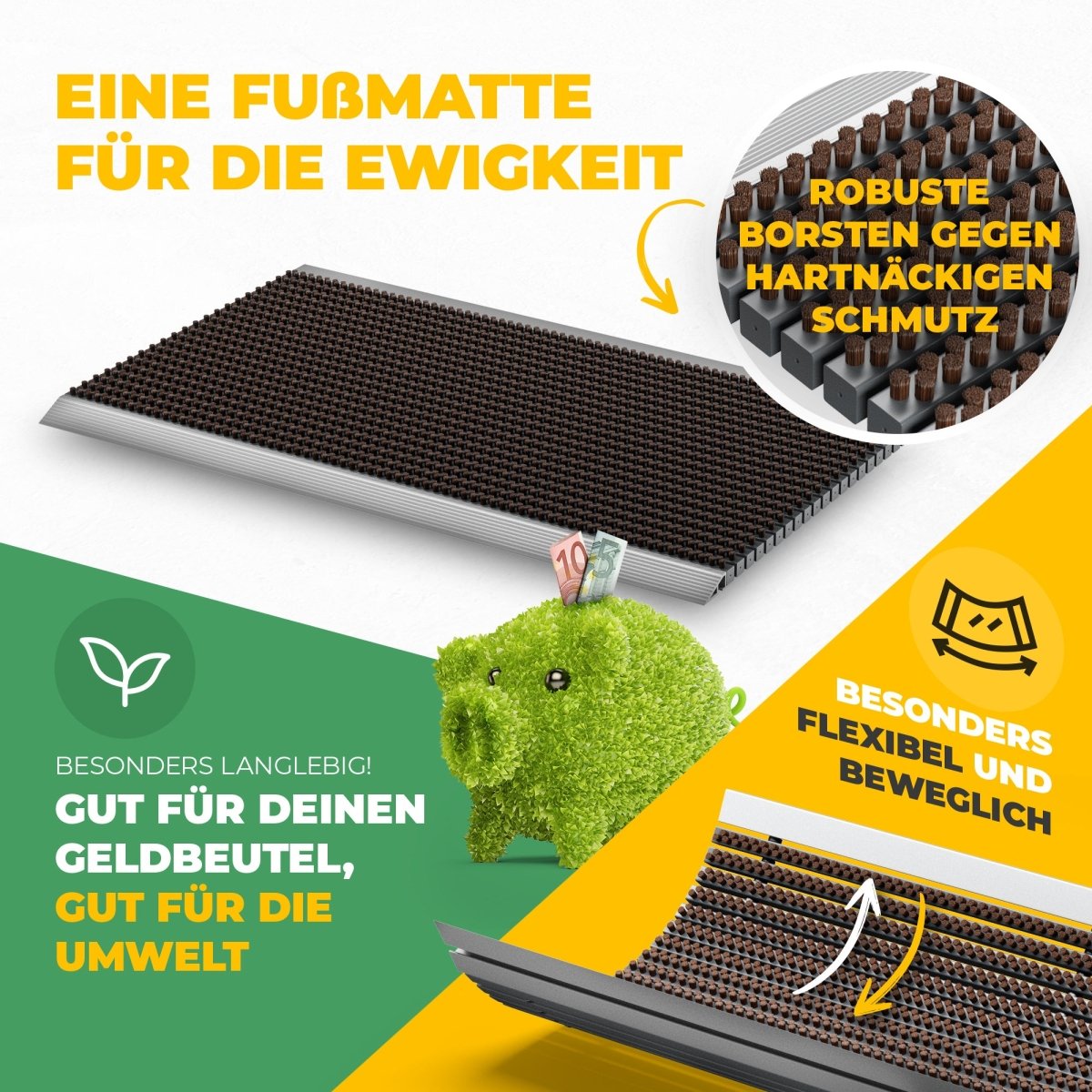 Premium Fußabtreter für Außen - Kraftvollen Bürsten und Metall-Rahmen aus Alu - Entrando