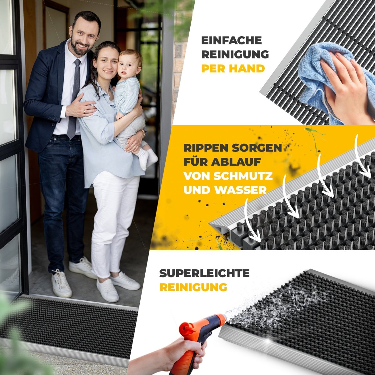 Premium Fußabtreter für Außen - Kraftvollen Bürsten und Metall-Rahmen aus Alu - Entrando