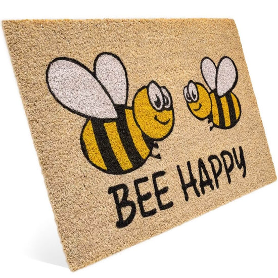 Fußmatte aus Kokos mit Bienen Motiv & Bee Happy - Entrando