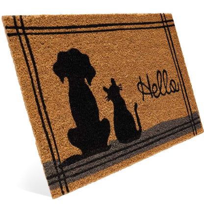 Kokos Fußmatte mit Hund und Katze & Hello - Entrando
